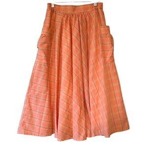 Vintage Pink Plaid Full Midi Skirt with Pockets Sz Small